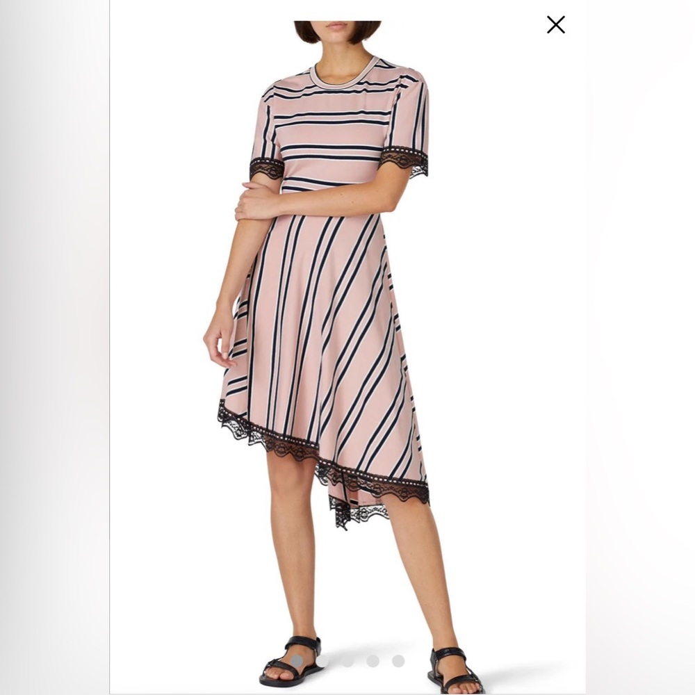 Koche Collective Pink Black Stripe Dress Lace Trim Small 38
